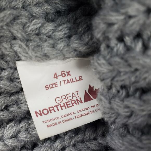 Great Northern Knit Gray PomPom Beanie Cap Fold Over Hat Youth 4/6X - Picture 4 of 4